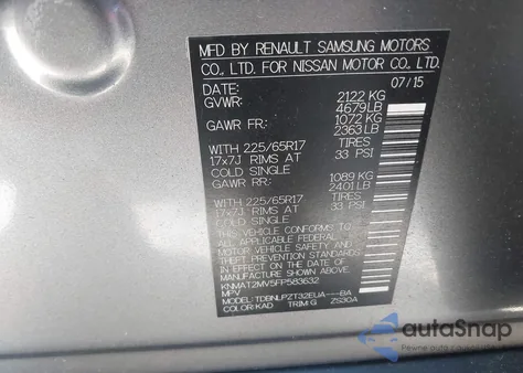 2015 Nissan Rogue S из США, поврежденный, VIN KNMAT2MV5FP583632